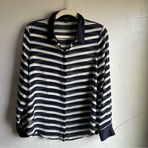 Ann Taylor Black and White Striped Button Down Shirt